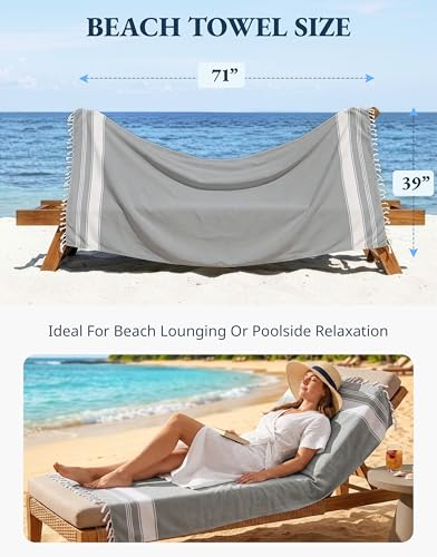 LANE LINEN Beach Towel, 2 Pack Beach Towels Oversized, 39"x71", XL - Alloy - color: 17: Alloy, size: Pack of 2