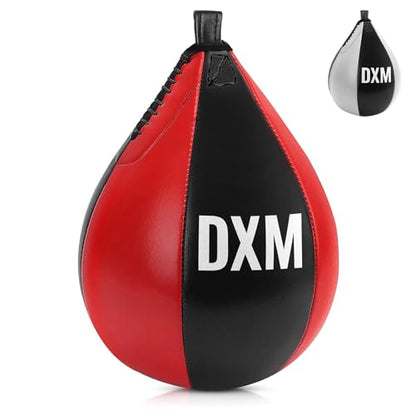 DXM SPORTS Boxing Speed Bag - Leather Speed Bags - Punching Speed Ball - Exercise Workout MMA Speed Bag for Adults - color: Black & Red