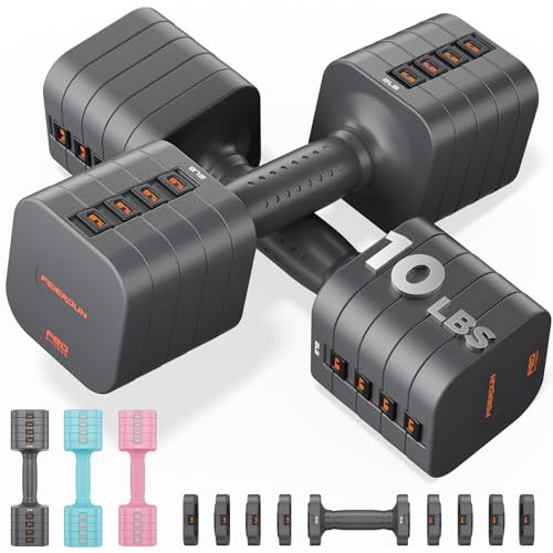 FEIERDUN DB3 5-in-1 Adjustable Dumbbell Set, 6LB/10LB Pair Adjustable Weights for Women at Home, Dual Locking Stable Hand Weights with TPU Soft Handle, Home Gym, Rehab, Pilates, Yoga, Strength Training