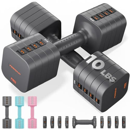 FEIERDUN DB3 5-in-1 Adjustable Dumbbell Set, 6LB/10LB Pair Adjustable Weights for Women at Home, Dual Locking Stable Hand Weights with TPU Soft Handle, Home Gym, Rehab, Pilates, Yoga, Strength Training