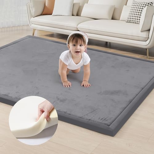ACOMOPACK Baby Play Mat for Floor 1.3" Thick Memory Foam Play Mat 39"×59" Tummy Time Crawling with Non-slip Bottom for Living Room,Nursery,Soft Velvet Playpen Mats for Kids,Infants（Dark Grey） - color: Dark Grey, size: 39"×59"