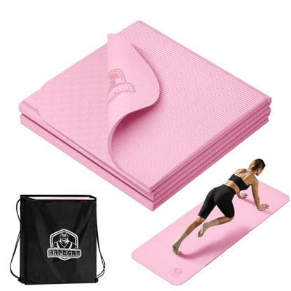 HAPBEAR Foldable Yoga Mat - 72"x24"x0.24" (6mm), Non-Slip TPE Exercise Mat for Home Workout, Yoga, Pilates,Stretching, & Travel, Durable & Eco-Friendly, Includes Carry Bag - color: Pink