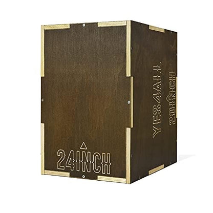 Yes4All Plyo Box, 3-in-1 Wooden Box Jumps for Home Gym, 450 lbs Boxes Step Up with Smooth Edges & Wide Built-in Handles for Jumping, Strength Training, Lunges, Squats, Dips - color: C. Wood - Moss Brown, style: 24" x 20" x 16"