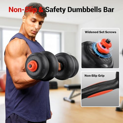 Adjustable Dumbbell Set, Free Weight Set with Silent Anti-Collision Air Cushion with Connector, 5-in-1 Dumbbells Set Includes Barbell, Kettlebells, Push up Stand, Weight Plate, Exercise & Fitness Dumbbells Weight Set for Home Gym Suitable Men/Women