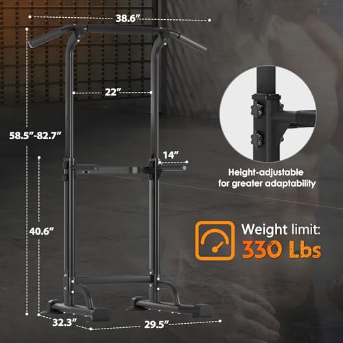 Power Tower Pull Up Bar and Dip Station, Adjustable Height Dip Stand, Fitness Workout Station,Multi-Functional Strength Training machine for home gym,Space saving, suitable for men and women(up to 400 LBS)