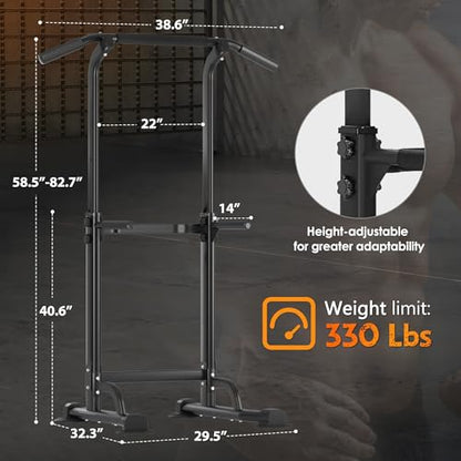 Power Tower Pull Up Bar and Dip Station, Adjustable Height Dip Stand, Fitness Workout Station,Multi-Functional Strength Training machine for home gym,Space saving, suitable for men and women(up to 400 LBS)