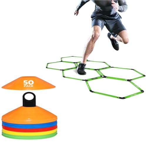 GHB Hex Agility Rings 1 Pack and 50 Pack Disc Cones 12 Rung 20ft with 3 Carrying Bag
