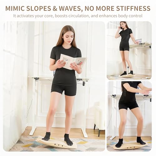 Maple Wood Balance Board, 360° Exercise Rocker Wobble Board to Simulate Surfing, Skiing & Skateboarding, Anti-Slip Flat for Standing Desk, Focus, Movement, and Ankle Strength Training