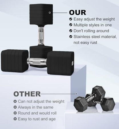 Adjustable Dumbbell Set for Women Men 7.5LB/10LB/15LB/20LB/25LB Each - color: Black, style: 15LB Each [30 LBS Total]