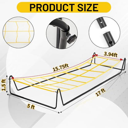 17 x 5 ft Running Ropes/Agility Ladder Soccer Footwork Training Net Adjustable Height Speed Ladder Basketball Football Soccer Training Equipment Fitness Workout Equipment for Youth Adults