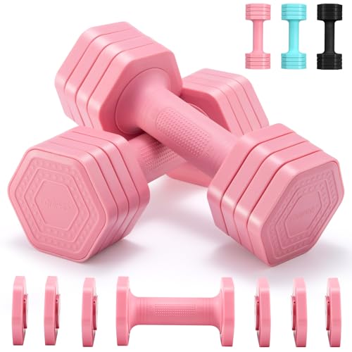 EQUIPRO Adjustable Dumbbell Set, 4 in 1 Free Weights Dumbbells Set for Women, Weights for Women at Home, 2lb 3lb 4lb 5lb with TPU Soft Rubber Handle for Home Gym Exercise Training - color: Pink