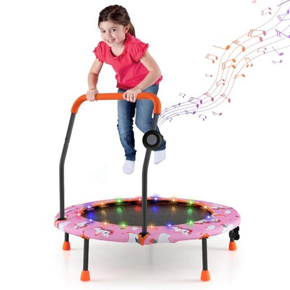 GYMAX Trampoline for Kids, 36” Toddler Mini Rebounder with Lights & Music, Removable Blue Tooth Speaker, Handle & Safety Pad, ASTM Approved Indoor Outdoor Small Kids Trampoline