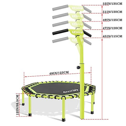Newan 48" Fitness Trampoline with Adjustable Handle Bar, Silent Trampoline Bungee Rebounder Jumping Cardio Trainer Workout for Adults - Max Limit 330 lbs