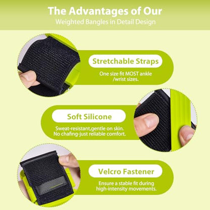 Pilates Wrist and Ankle Weights for Women - Adjustable Weighted Bangles for Men, 2 lbs Weighted Arm Bands Foot Leg Weights for Walking, Yoga, Training, Exercise, Running, Set of 2 (1LB Each) - color: Light Green