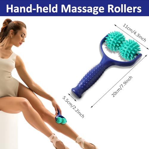 Spiky Massage Balls Rollers with Dual Ball Design, Manual Massage Stick with Ergonomic Handle, Lightweight and Portable Point Muscle Massages Tool Pain Relief for Back Neck Shoulder Leg - color: Green
