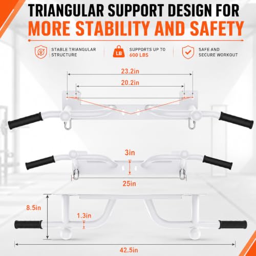 Wall Mounted Pull Up Bar - Heavy Duty Chin Up Bar, Pull-Up Bar for Garage, Joist, Wall Mount - Multifunctional Fitness Bar, Supports up to 600 Lbs - color: White