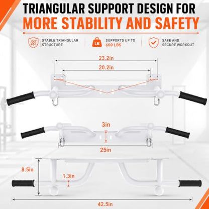 Wall Mounted Pull Up Bar - Heavy Duty Chin Up Bar, Pull-Up Bar for Garage, Joist, Wall Mount - Multifunctional Fitness Bar, Supports up to 600 Lbs - color: White