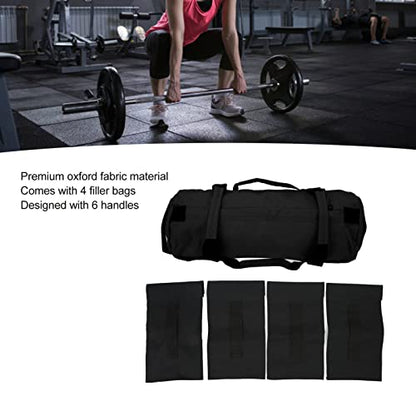 Multi Purpose Oxford Fabric Workout Sandbag with 6 Handles and Filler Bags for Indoor Gym Easy Adjustment, Easy Storage