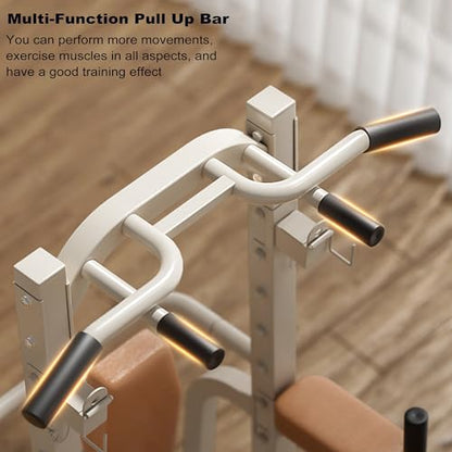 Power Tower Dip Station, Multi-Function Pull Up Bar Station, Barbell Rack, Bench Press, Adjustable Height for Home Gym Strength Training and Full Body Workout(Red Black)