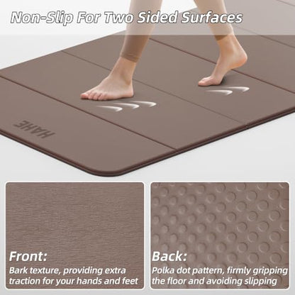 HAHE Foldable Yoga Mat 74"Lx32"Wx1/3"Thick, Folding Exercise Mats - color: Brown