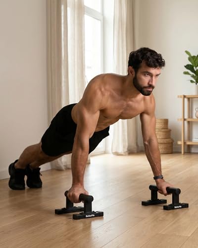 BetterMe Push Up Bars - Steel Small Parallettes for Calisthenics and Strength Training - Non Slip Pushup Bars with Neutral Wrist Support - Portable Push Up Stands for Men