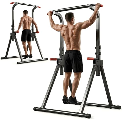 Foldable Chin Up Stand Stand Strength Training Tower, Multifunctional Double Bar, 6 Adjustable Height Settings, Suitable for Home Gym, Up to 440 lbs
