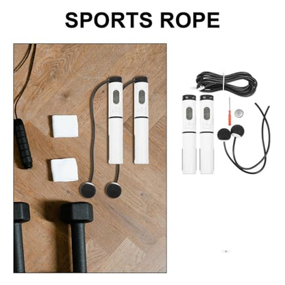 Luxshiny Weighted Ropeless Jump Rope Digital Counter, Adjustable Indoor Skipping Fitness Equipment for Workout and Fat Burning, 1 Handle Switch, Black and White Steel Wire Ball Design