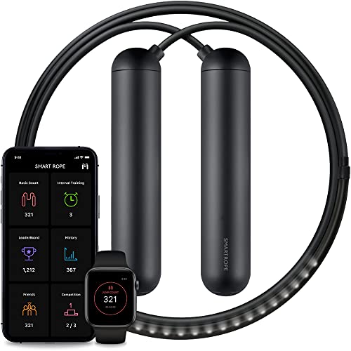 [Tangram Factory] Smart Rope - LED embedded Jump Rope - See your fitness data in MID-AIR - color: Black, size: Medium