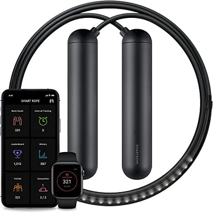 [Tangram Factory] Smart Rope - LED embedded Jump Rope - See your fitness data in MID-AIR - color: Black, size: Small