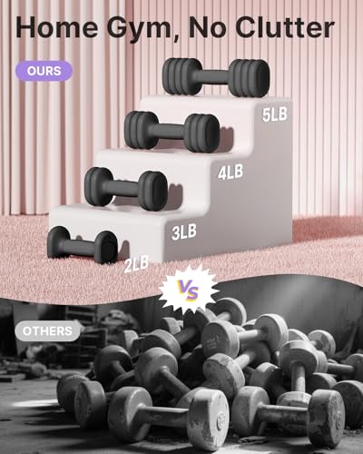 YOTTOY Adjustable Dumbbell Set of 2, 4-in-1 Hand Weights for Women at Home, Compact Free Weights Dumbbells Set with Soft Grip and Base, 2-5 lbs Each for Home Gym - color: Black