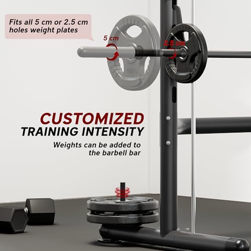 Soozier Squat Rack with Pull-Up Bar, Adjustable Power Rack with Barbell Bar, Multi-Functional Steel Bench Press Rack for Home Gym Strength Training, Black - color: Black