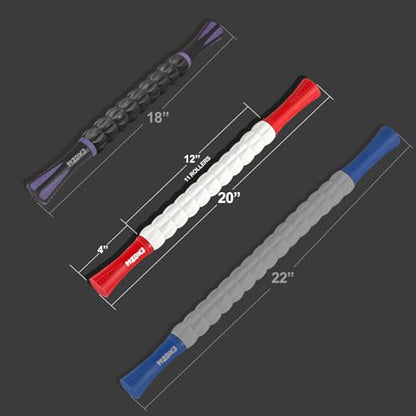 Muscle Roller Massage Roller Stick- Deep Tissue Fascia Blaster for Myofascial Pain Relief, Lymphatic Drainage & Body Sculpting, Handheld Physical Therapy & Recovery Tool (Red White-20 inch) - color: Red White