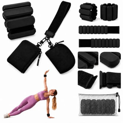 Black Sports Set, Men's and Women's Wrist and Ankle Weights Bracelet (L 7*W 3*H 1.2 inch) + Portable Wrist Bag (L 7.9*W 3.5*H1.4 inch)