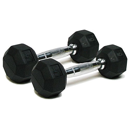 Dumbbells Hand Weights Set of 2 - Rubber Hex Chrome Handle Exercise & Fitness Dumbbell for Home Gym Equipment Workouts Strength Training Free Weights for Women, Men - color: B) 5-Pound (Pair)