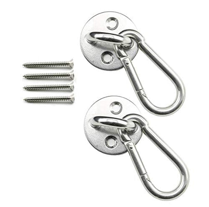 heyous 2 Set M8 Suspension Ceiling Wall Mount U Hook Anchor Hanger Stainless Steel Heavy Duty Multi Purpose Hammock Swing Ceiling Hook Round Base Plate with Snap Hook