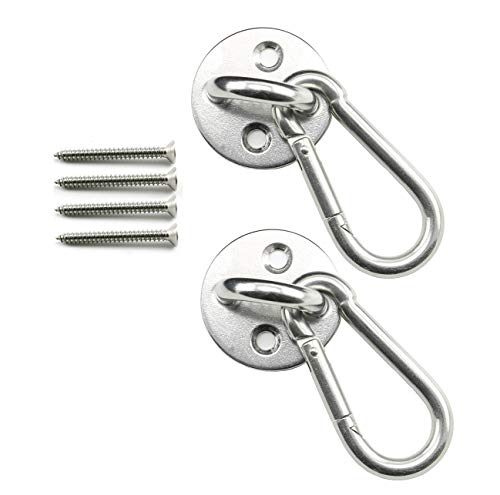heyous 2 Set M8 Suspension Ceiling Wall Mount U Hook Anchor Hanger Stainless Steel Heavy Duty Multi Purpose Hammock Swing Ceiling Hook Round Base Plate with Snap Hook