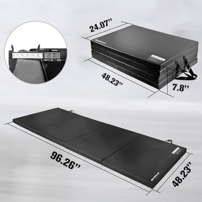 RitFit Upgraded Folding Exercise Mat, 2 Inch Thick Gymnastics Mat - color: Black(4' x 8')