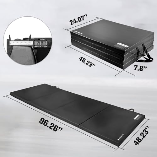 RitFit Upgraded Folding Exercise Mat, 2 Inch Thick Gymnastics Mat - color: Black(4' x 8')