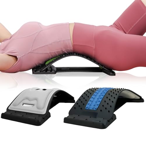Back Stretcher with Lumbar Support Board for Back Pain Relief - Dual-Sided Adjustable Spinal Decompression & Cracker Device (Blue)