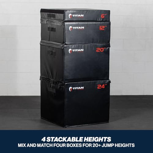 Titan Fitness 24" Stackable Soft Foam Plyometric Box, High Density EPE Foam Core Plyo Box, Step Up Exercise Platform, Box Squat, Step-Up, Box Jumps for Home Garage Gym Training