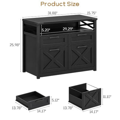 Vabches Farmhouse Home Office File Cabinet with 4 Drawers, Pure Black - color: Pure Black, size: Lateral-4 Drawers