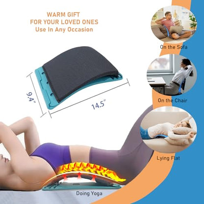 Adjustable Back Stretcher for Tension Relief - 3-Level Spine Support Board with Ergonomic Curve, Lumbar Cushion & Non-Slip Pad (Black) - color: Black