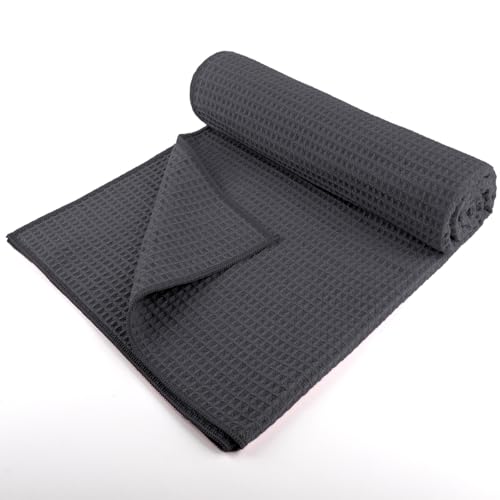 HOMEXCEL Hot Yoga Towels 2 Pack, (26.5" x 72") Non-Slip & Ultra-Absorbent Microfiber Yoga Mat Towels for Hot Yoga, Pilates, Exercise, Fitness, Bikram and Workout, Grey - color: Grey