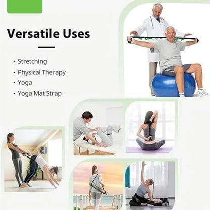 10 Loops Stretching Strap Yoga Strap for Home Workout, Exercise, Pilates and Gymnastics, Non-Elastic Stretch Bands for Women & Men - color: Grey+Green