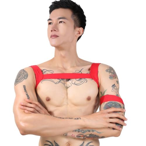 Men's Fitness Chest Harness, Nylon Elastic Resistance Band, Adjustable Muscle Training Strap with Arm Band, Unisex Adult - color: black