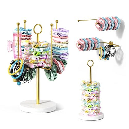 Scrunchie Holder for Desktop, Hair Tie Organizer Wall Mount, Metal Claw Clip Organizer, Headband Storage for Women Hair Accessories Display Stand for Hairbow, Bracelets, Ropes Ties (Gold)