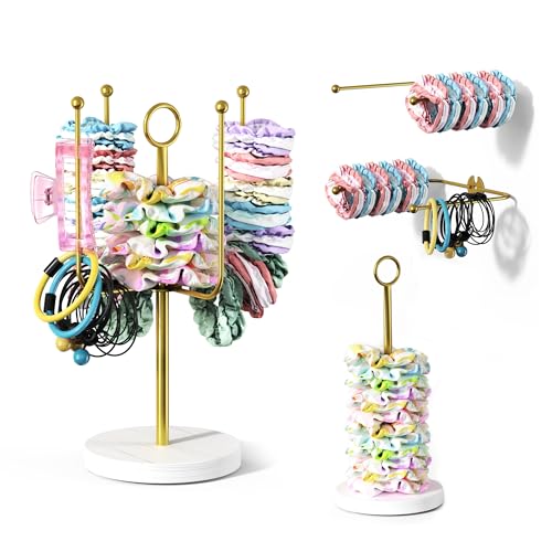 Scrunchie Holder for Desktop, Hair Tie Organizer Wall Mount, Metal Claw Clip Organizer, Headband Storage for Women Hair Accessories Display Stand for Hairbow, Bracelets, Ropes Ties (Gold)