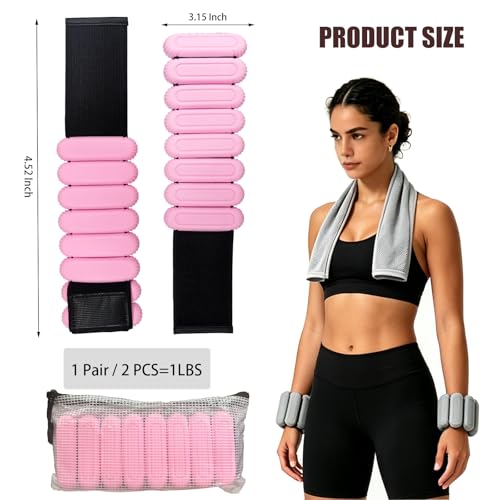 Wrist & Ankle Weights Set for Women (2pcs, 0.5kg Total), Adjustable Silicone Wearable Arm Leg Weighted Bangles, Portable Fitness Weights for Walking, Yoga, Pilates, Dance, Barre & Gym Exercise - color: Pink