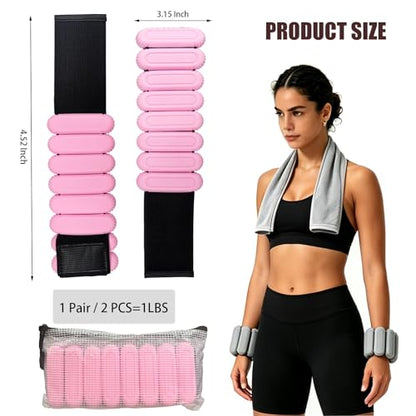 Wrist & Ankle Weights Set for Women (2pcs, 0.5kg Total), Adjustable Silicone Wearable Arm Leg Weighted Bangles, Portable Fitness Weights for Walking, Yoga, Pilates, Dance, Barre & Gym Exercise - color: Pink