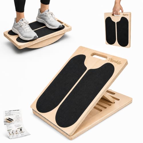 Wooden Slant Board for Calf Stretching and Achilles Stretch, 2-in-1 Adjustable Calf Stretch Board & Balance Board for Ankle Mobility, Physical Therapy and Stability Training